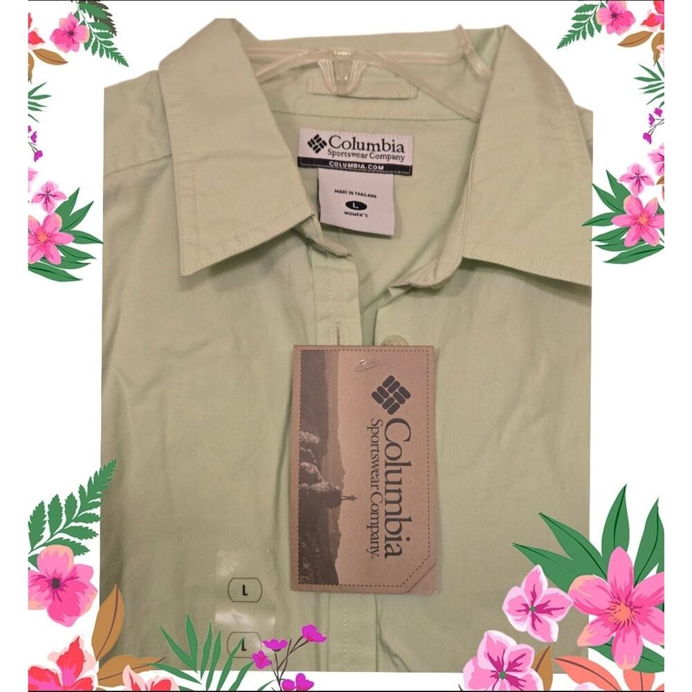 NWT Columbia Bayview Shirt Green Sleeveless Button Down Tank Women's L - NEW - Picture 2 of 9